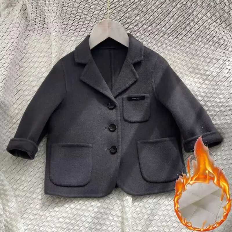 Mens wool coat jacket thickened 2024 blue warm velvet winter autumn cotton high Qu childrens clothing W241023