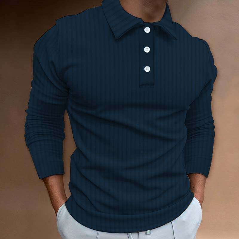 European and American Cross border Amazon New Polo Zipper Long Sleeve Men's Casual Trade Long Pit Strip Flip Collar Men's Wear