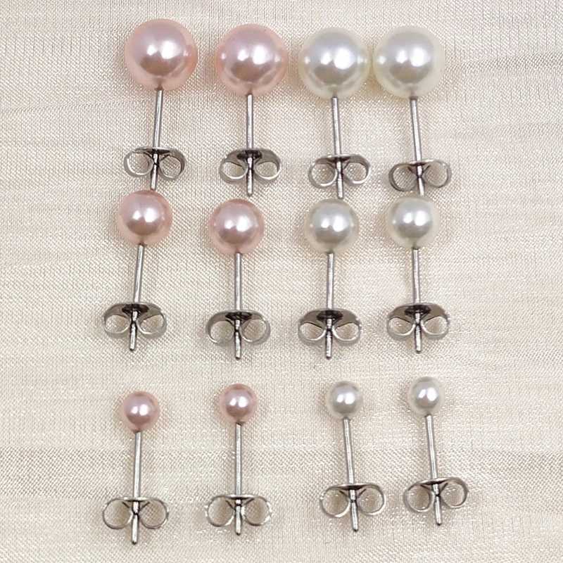 2 pearl earrings with perforated genuine G23 titanium 3-8mm pink and small pearl earrings suitable for womens jewelry non allergenic earrings W241023