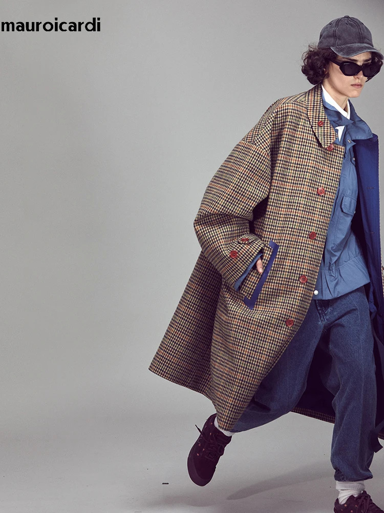 Mauroicardi Autumn Ultra Thin Warm Color Hound Stone Wool Blended Reversible Coat for Mens er Wool Coat 241024