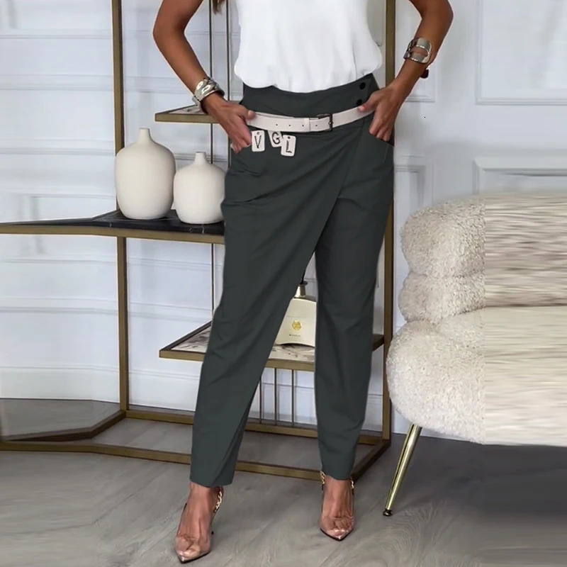 Fashionable Womens Street Commuters Autumn Irregular Solid Color Ultra Thin Pants Womens Casual Button Pocket Pants 241023