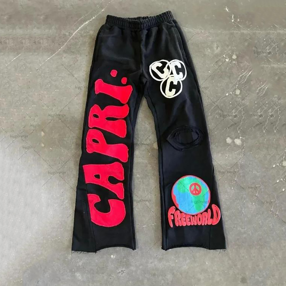 Mens Pants Letter Graphic Print Trousers Street Womens Men Y2K Vintage Sports Casual Trendy Wide Leg Sweatpants