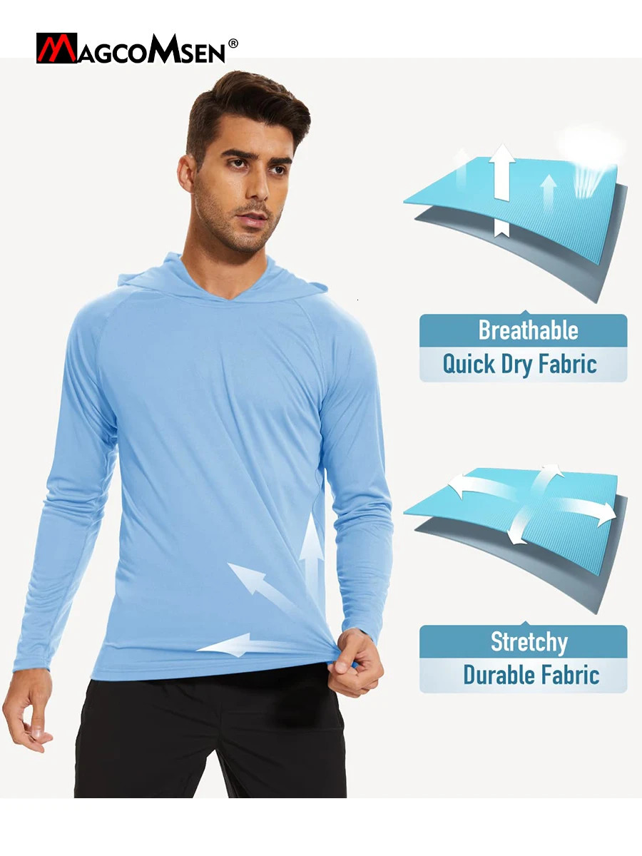 Magcomsen Sun Protection Mens Long sleeved T-shirt UPF 50UV resistant Beach Summer Hoodie Quick drying Multi color Rashguard 241024