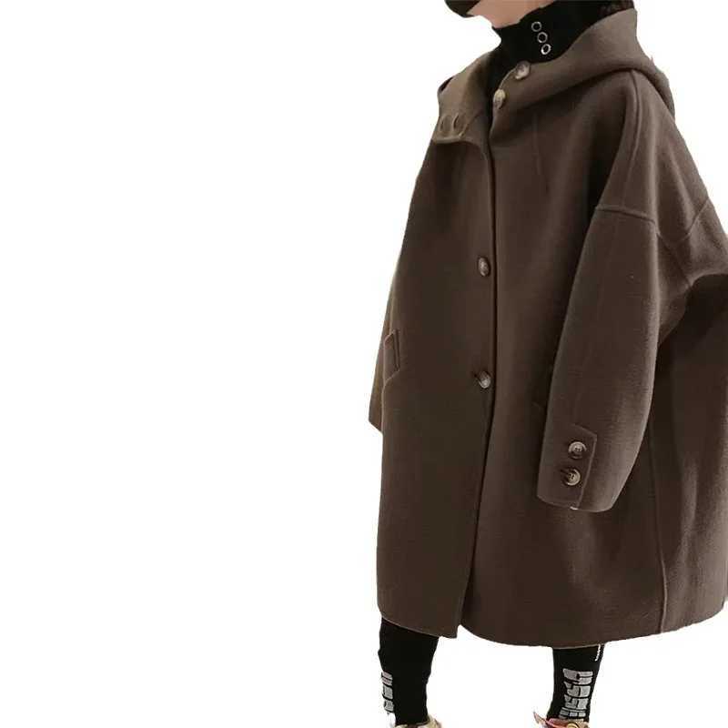 Womens wool coat windproof jacket 2023 loose and warm thick winter cotton Par Plus size childrens clothing W241023