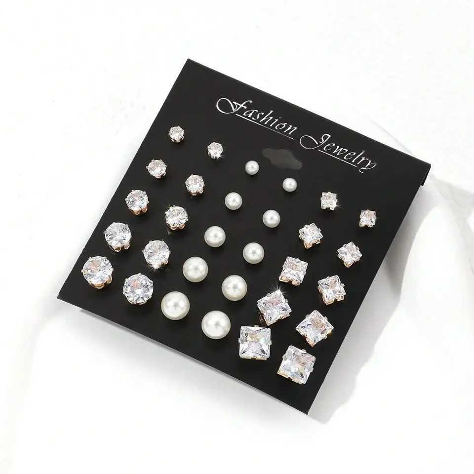 15 pairs of cubic zirconia and artificial pearl decorative stud earrings suitable for holidays parties dates gifts and daily wear W241023