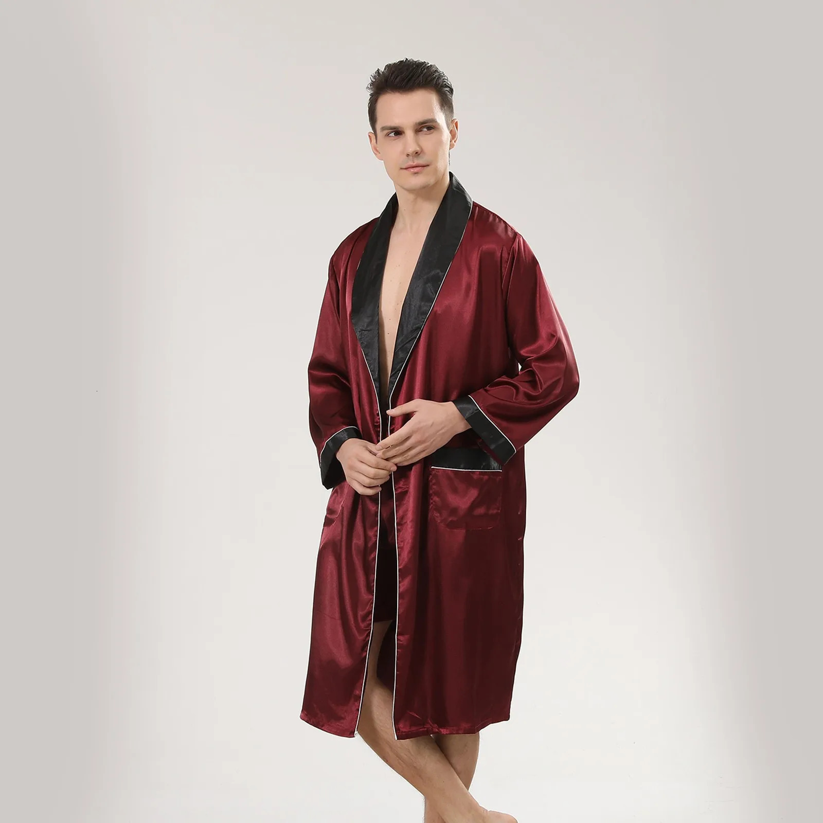 Mens long sleeved loose bathroom with shorts set pajamas kimono mens autumn comfortable mens pajamas 241023
