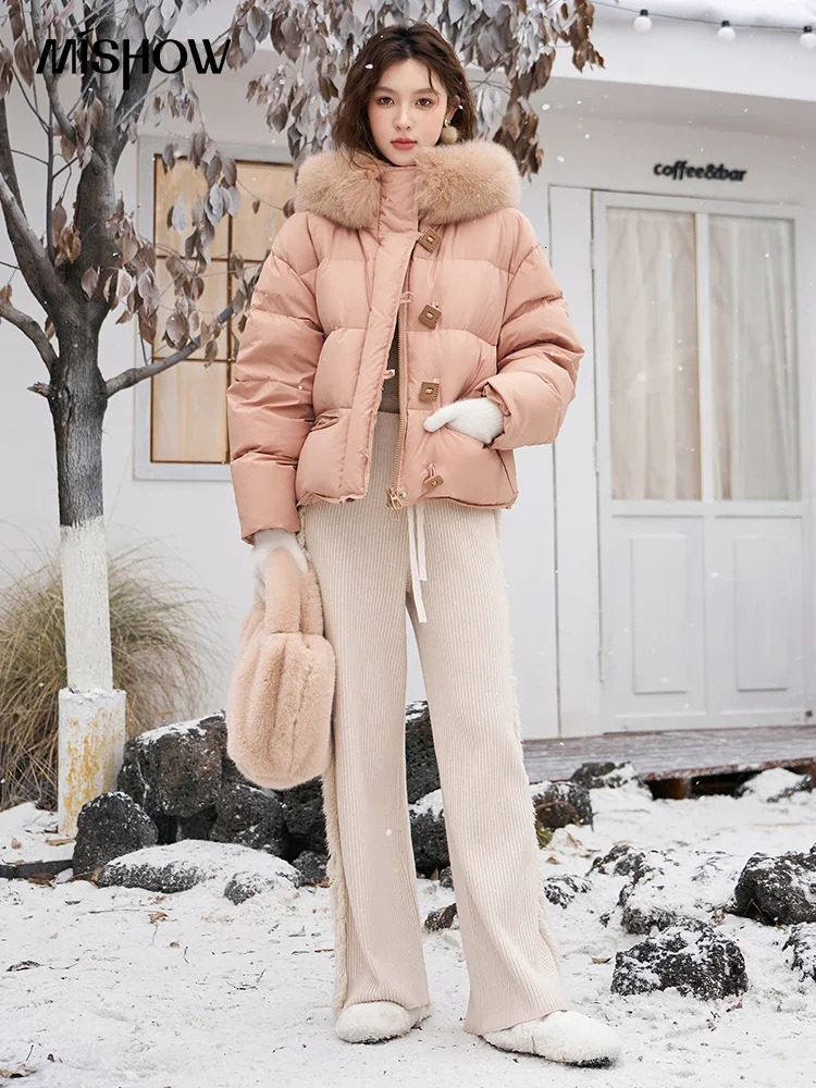 MISHOW Womens Winter Fur Collar Down Jacket Fashion Loose High Quality Hooded Short Coat Zipper Jacket MXC55Y0020 241023