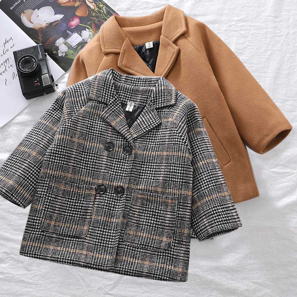 Autumn long sleeved boys wool coat childrens jacket latte girls clothing casual clothing 2 to 6 years W241023