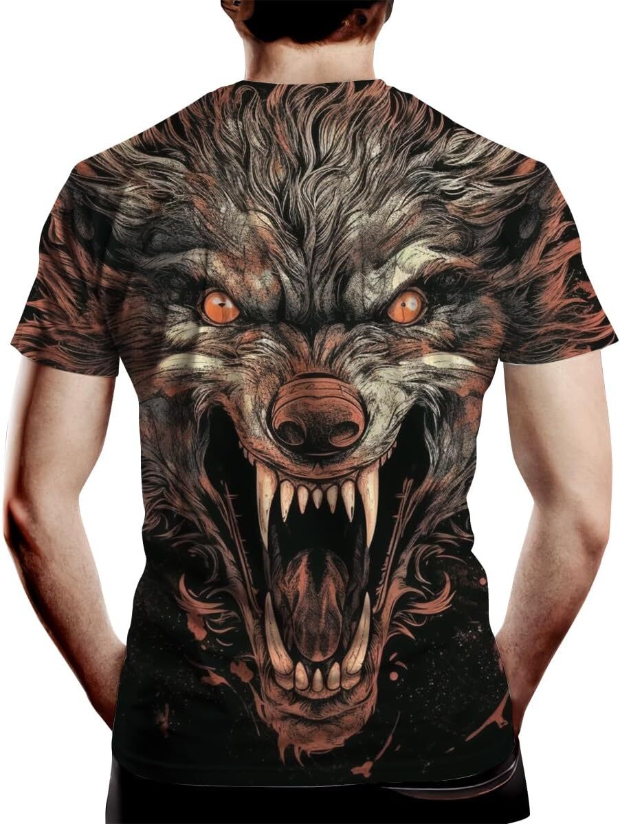 Mens T shirt Men's T Shirt with Wolf Graphic Print, Street Novelty Tee, Best Birthday Gifts tee Casual tops summer clothes stylish