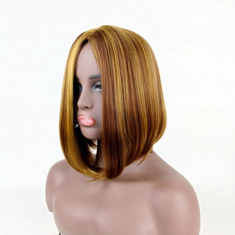 Women's wigs short straight BOBO head golden brown gradient wigs synthetic wigs