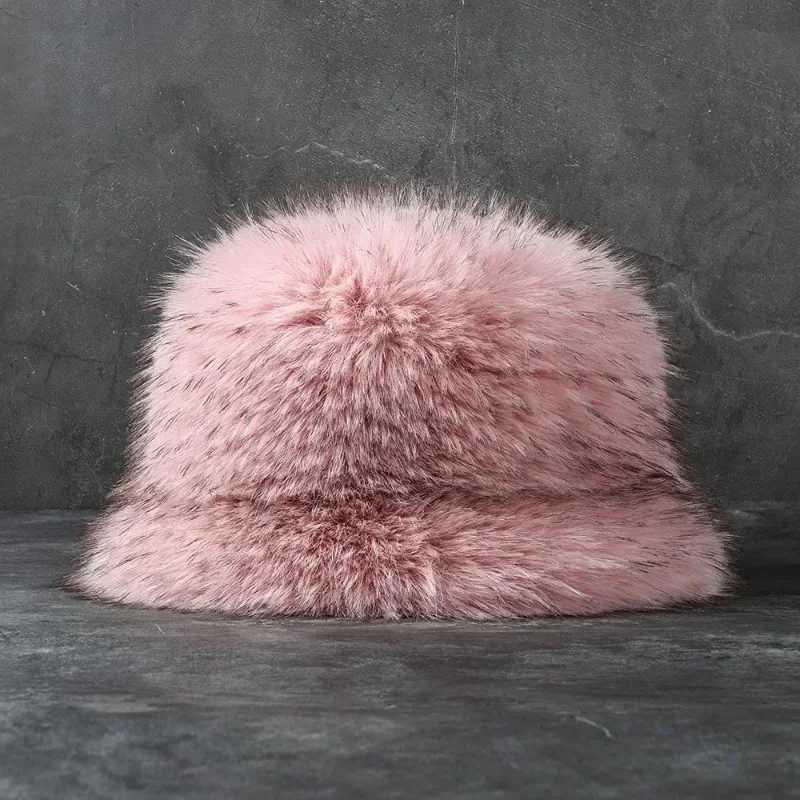 New artificial fur big winter white fur bucket hat suitable for warm mens style soft and fluffy warm and fluffy Panamanian womens artificial fur fishe