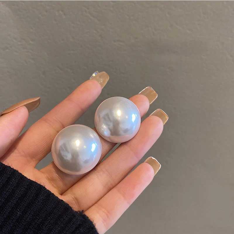 Ins Exaggerated 2.5cm Half Round Big Simulated Pearl Earrings White Statement Earrings For Women Korean Earrings Jewelry GiftX241023