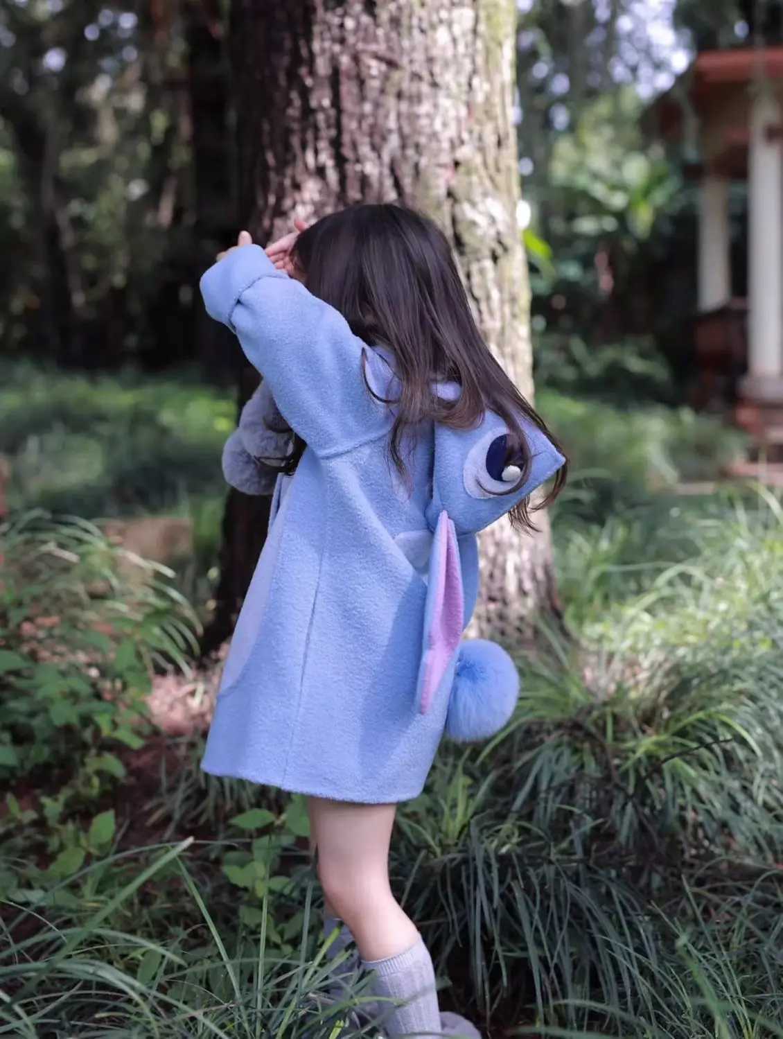 Autumn and Winter Girls New Sewing Coat Purple Rabbit Childrens Hoodie Fashion Long Sleeve Wool Coat W241023