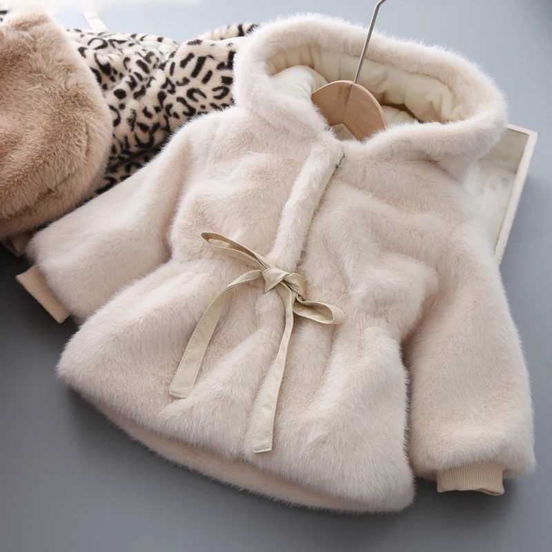 2-9T Winter Childrens Coat Autumn Solid Color Warm Artificial Fur Hooded Cardigan Girls Childrens Princess Coat Plush Clothing W241023
