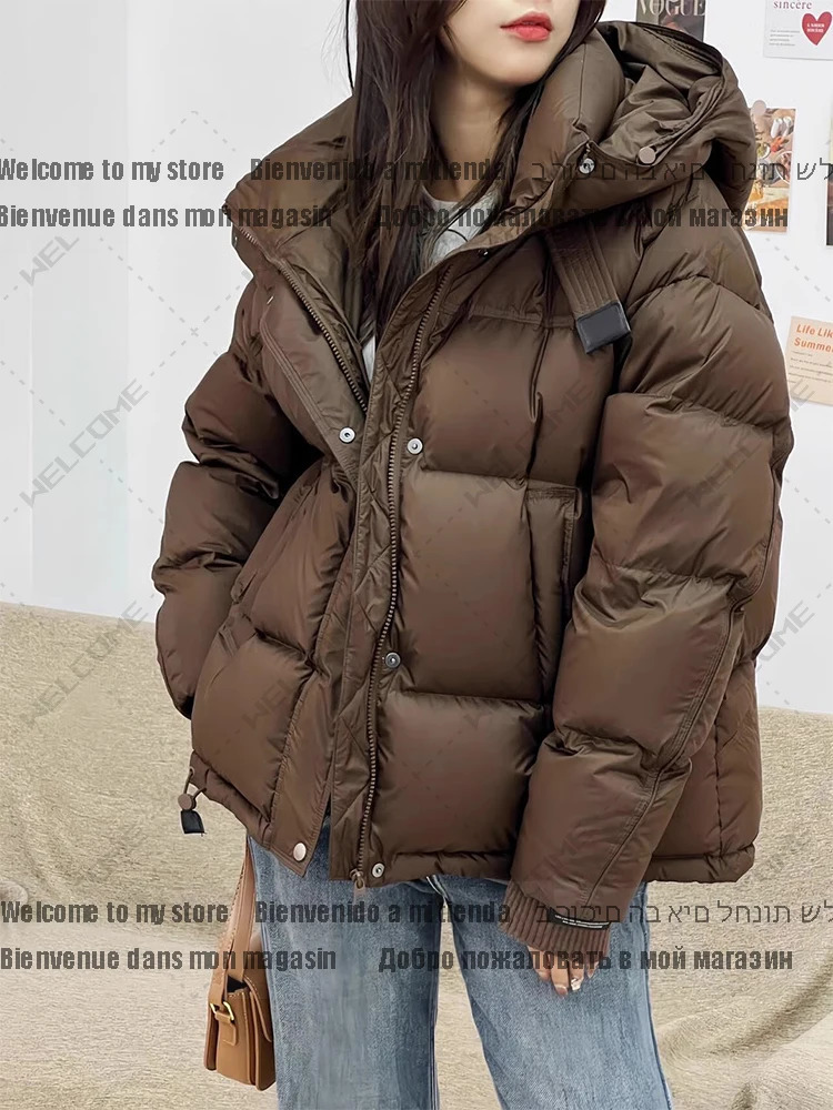 winter womens hooded inflatable jacket 90% white duck thick short jacket womens casual jacket 241023