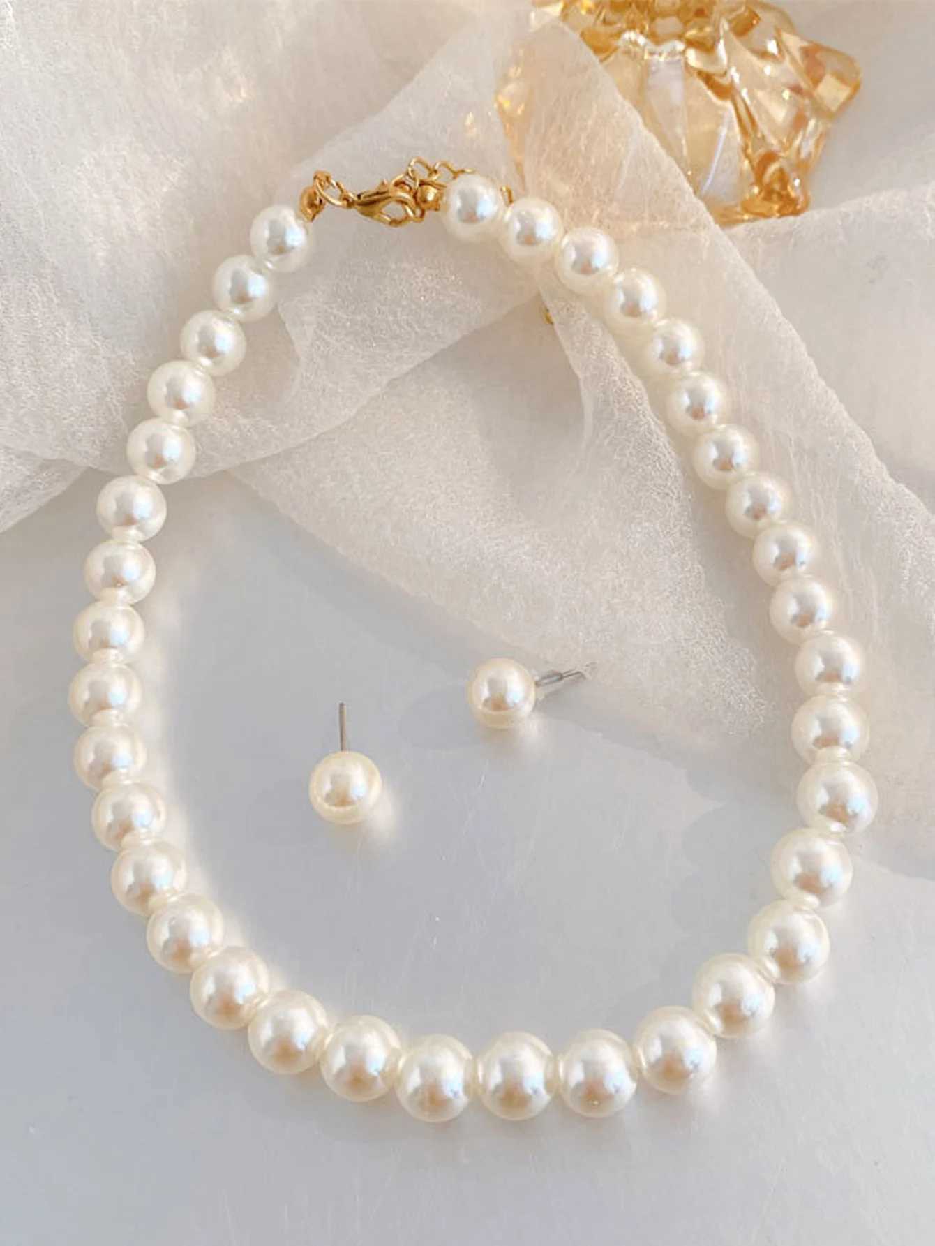 3 pieces of womens warm pearl earrings necklace jewelry set wedding banquet holiday gifts W241023