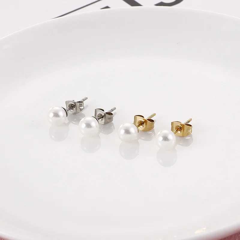 Elegant Shell Imitation Pearl Stainless Steel Stud Earrings For Women Girl 6mm/8mm/10mm/12mm Beads Womens Earrings JewelryX241023