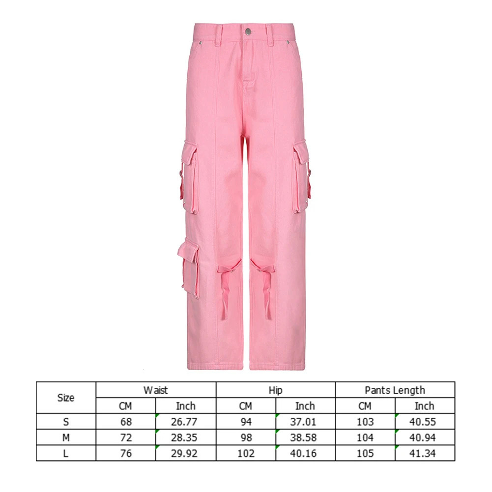Harajuku luggage jeans high waisted retro womens cargo pants Y2K style multiple pockets streetwear mens style straight Fe 241023