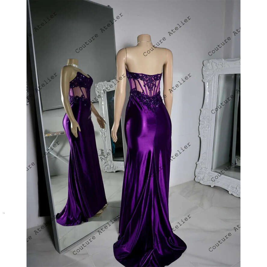 Pretty Purple High Split Rhies Prom For Black Girls Party Dress Women Elegant Gala Dresses Robe De Bal