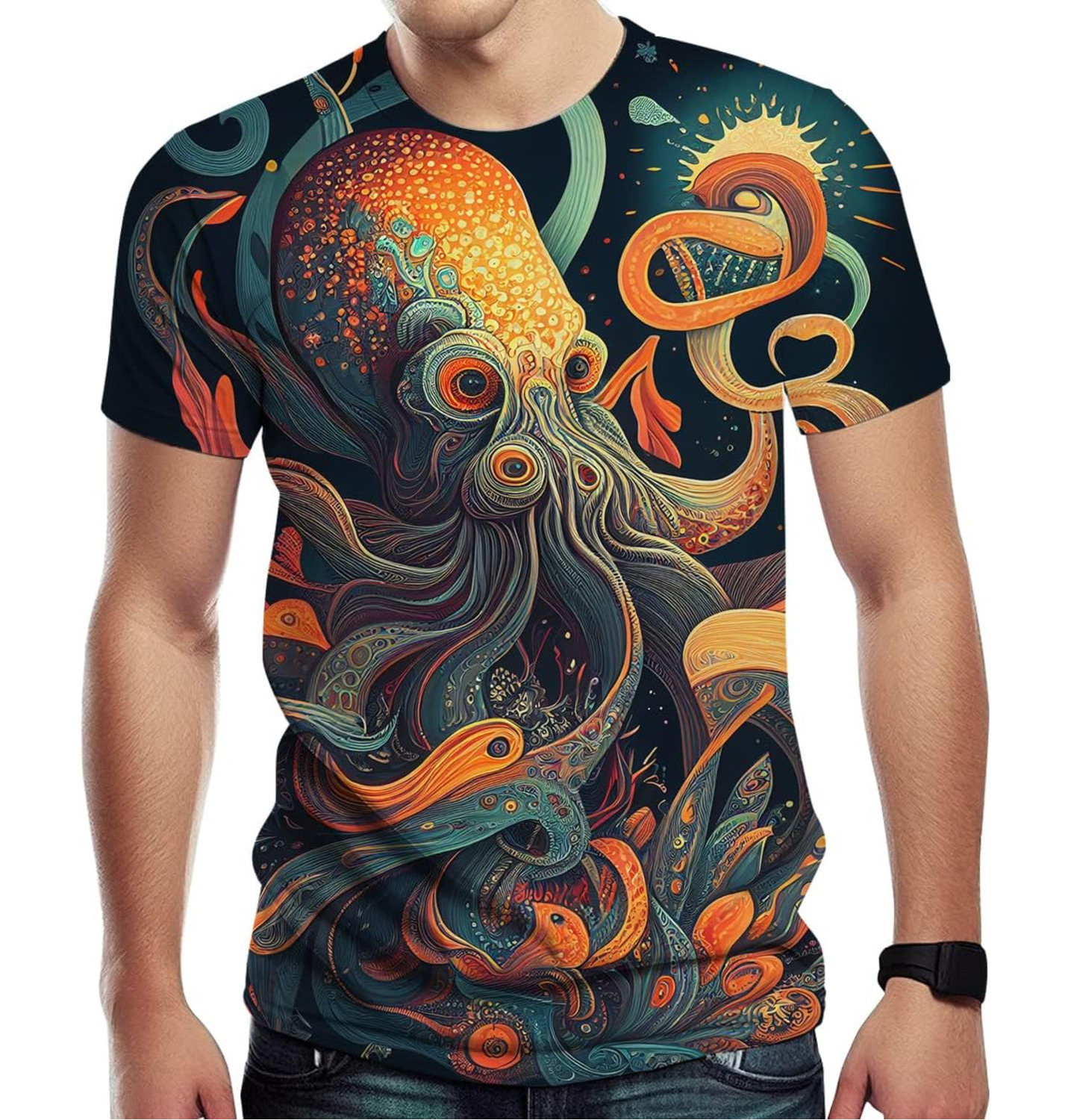Mens T shirt Men's Novelty T Shirt,Octopus Graphic in Front and Back tee Casual tops summer clothes trend Fashionable and cool