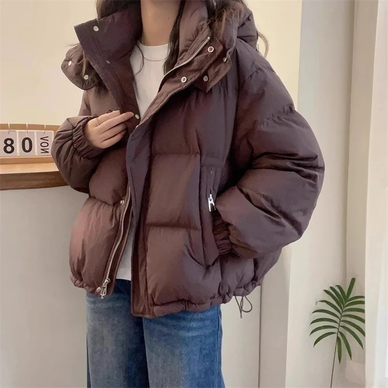 Women Korean Cotton Parkas Hooded Winter Oversize Coat Thick Warm Loose Puffer Jacket Female Solid Fashion Zipper Outwear 241017