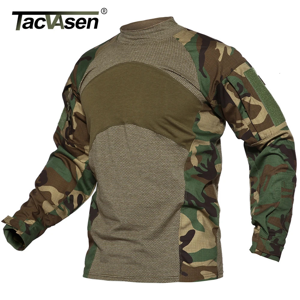 TACVASEN long sleeved work shirt mens outdoor Safari shirt wear-resistant hiking training performance T-shirt 241023