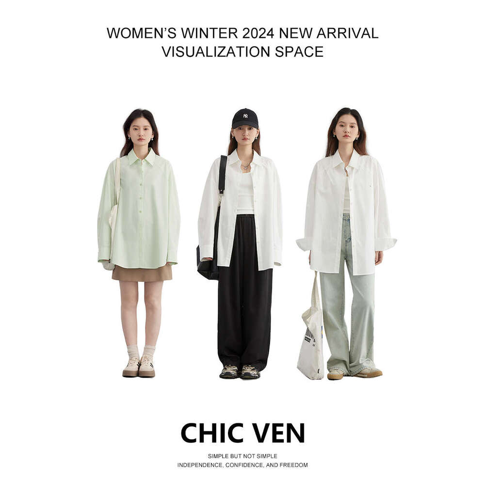 CHIC VEN Women Shirt Solid Long Sleeve Loose New Casual Lapel Female Blouses Single Breasted Mid Length Tops Spring Summer 2024