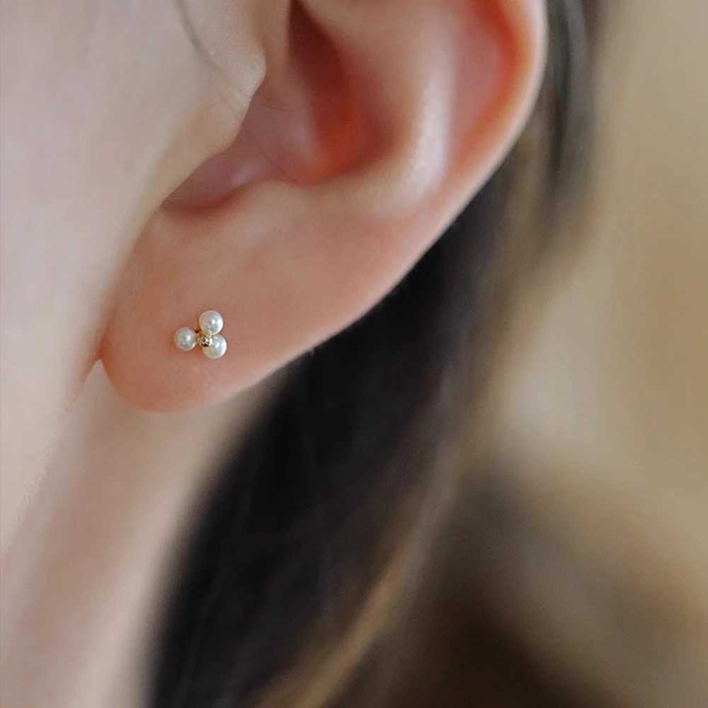 CANNER Sugarcube-Shaped Zircon Stud Earrings 925 Sterl Silver Flower-Shaped Small Pearl Earrings Gentle Delicate Women JewelryX241023
