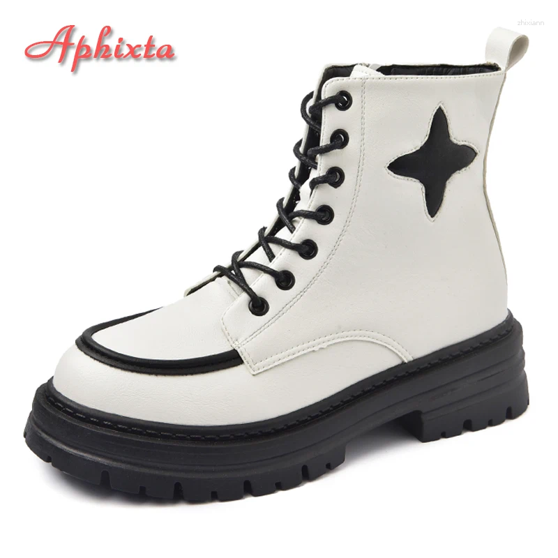 Boots Aphixta 2024 Winter Platform 5cm Thick Sole Women White Four Pointed Star Non-slip Lace-up Waterproof Plus Size 43