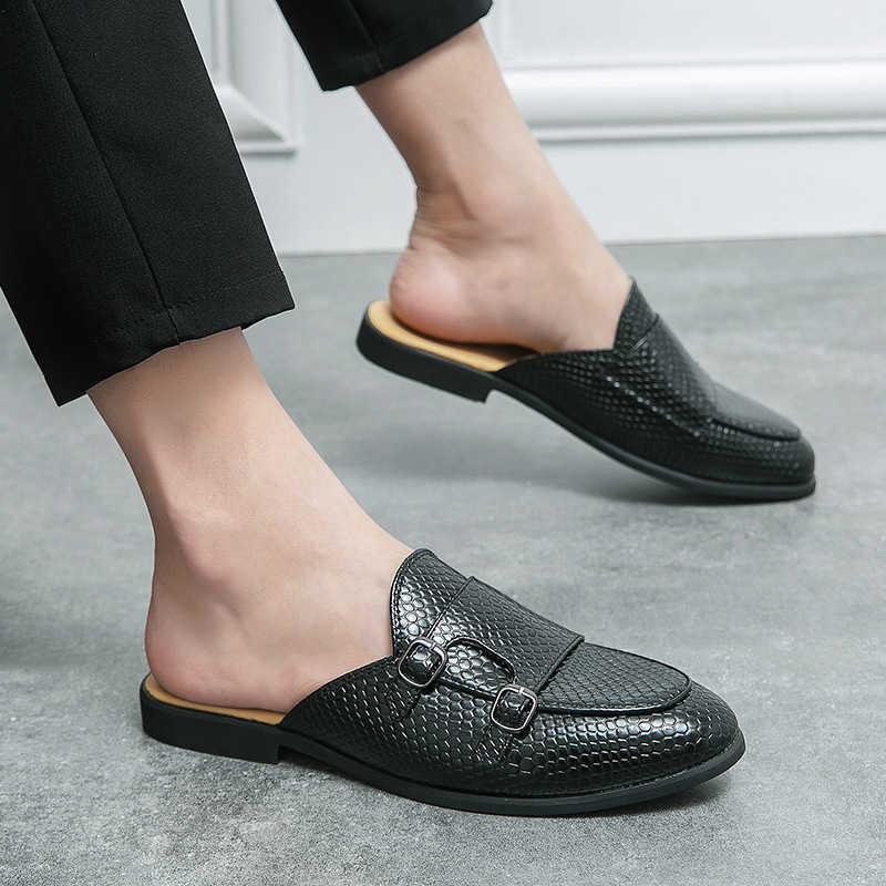 Men Dress Shoes Large Pointed Casual Shoes Leather Shoes Summer New Breathable British Half Drag Sandals Trendy Shoes 241009