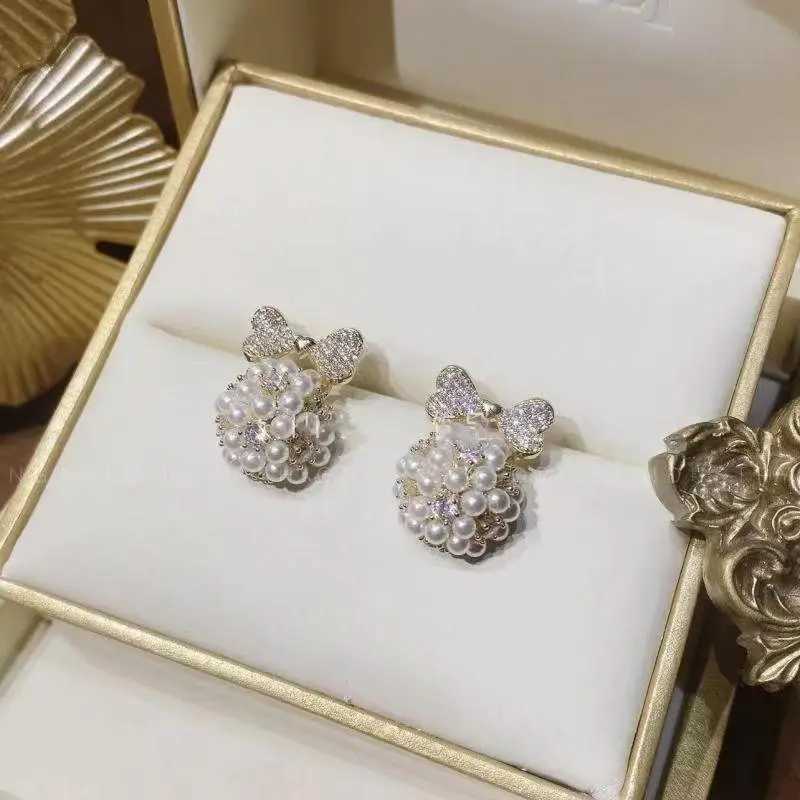 Elegant Bow Rhinestone Imitation Pearl Stud Earrings for Woman Korean Fashion Party Girls Temperament Jewelry Gift AccessoriesX241023