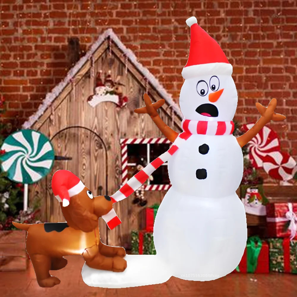 1.1M Christmas inflatable dog bite snowman scarf with built-in LED lights for party decoration outdoor courtyard lawn garden decoration 241024