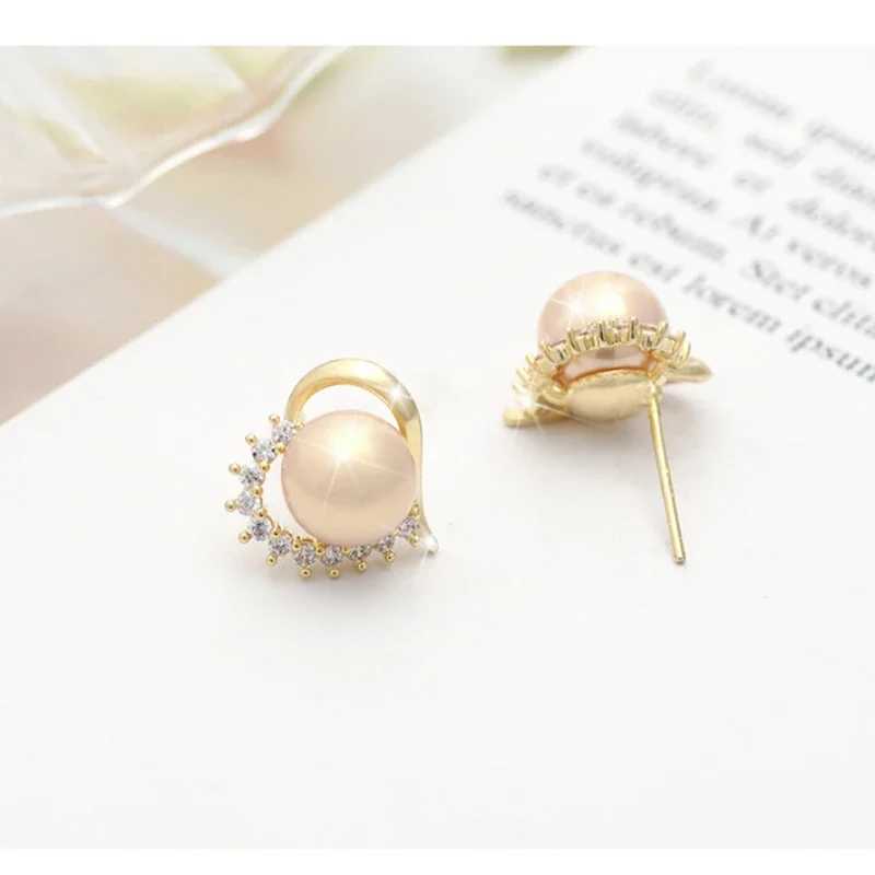 TKJ 925 Sterling Silver Fashion Womens Stud Earrings Love Natural Freshwater Pearl Micropaved Zirconia JewelryX241023