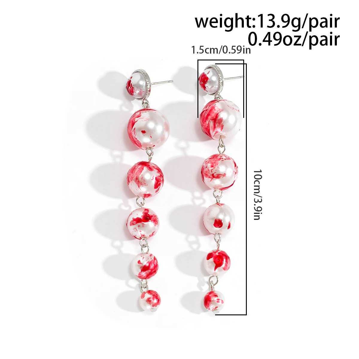 Goth Red Imitation Pearl tassel Pendant Earrings for Womens Wedding Brides Retro Pendant Earrings Halloween Jewelry Accessories W241023