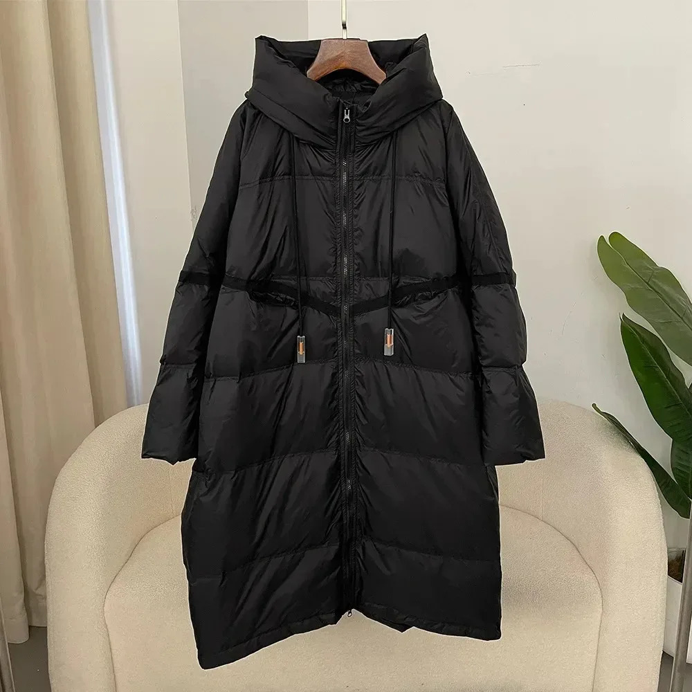 Autumn/Winter Classic Thick and Extra Long White Duck Down Jacket with Dalian Hat for Womens Winter Coat 241023