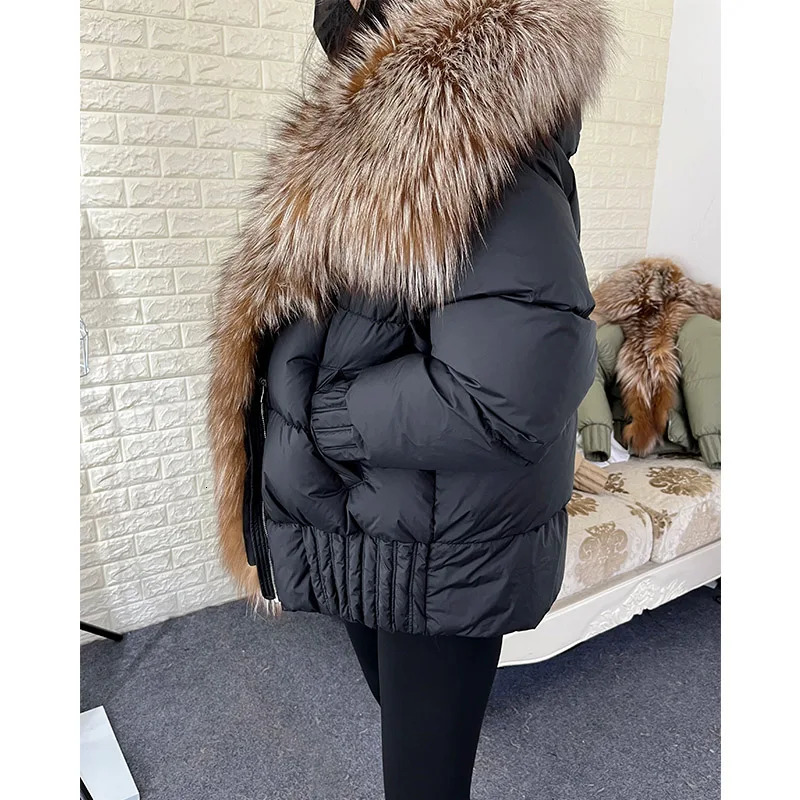 MAOMAOGONG White Duck Down Jacket Natural True Fox Fur Collar Down Jacket Thick Coat Winter Womens Warm Jacket 241023