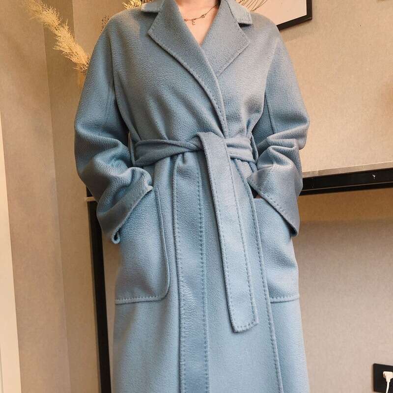 2024 Popular High End Water Ripple Double-Sided Wool Women Long Bathrobe Style Autumn Winter Jacket Coat Female