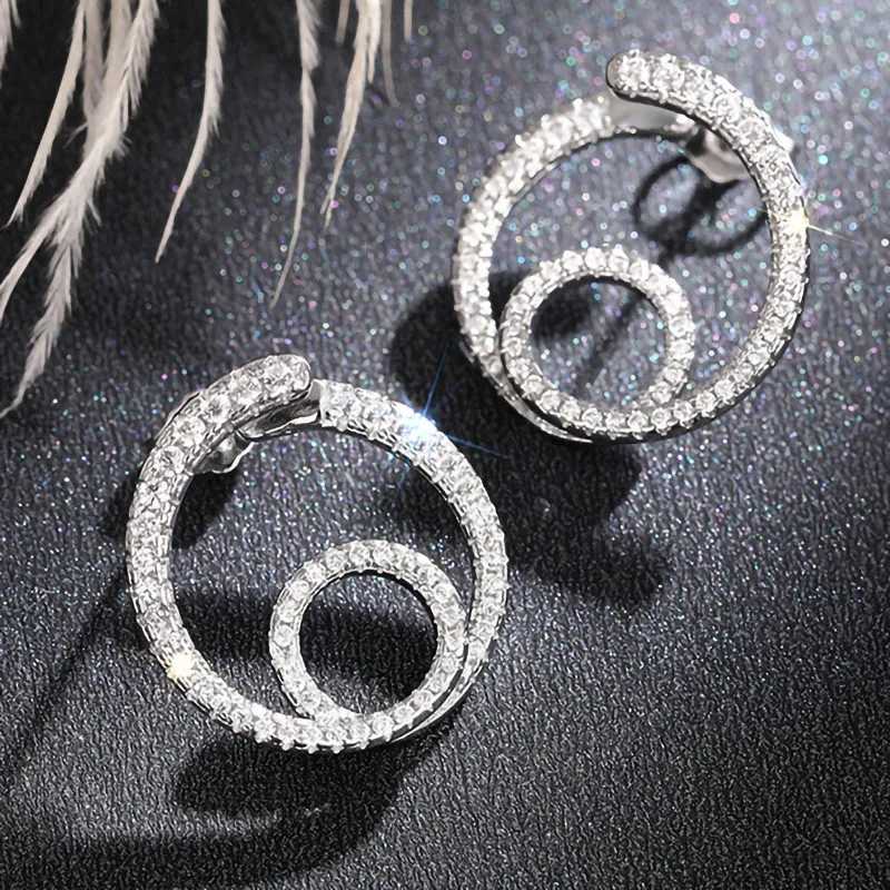 925 Sterling Silver Stud Earrings Full Paved CZ Dazzling Earrings for Women Exquisite Round Accessories Trendy JewelryX241023