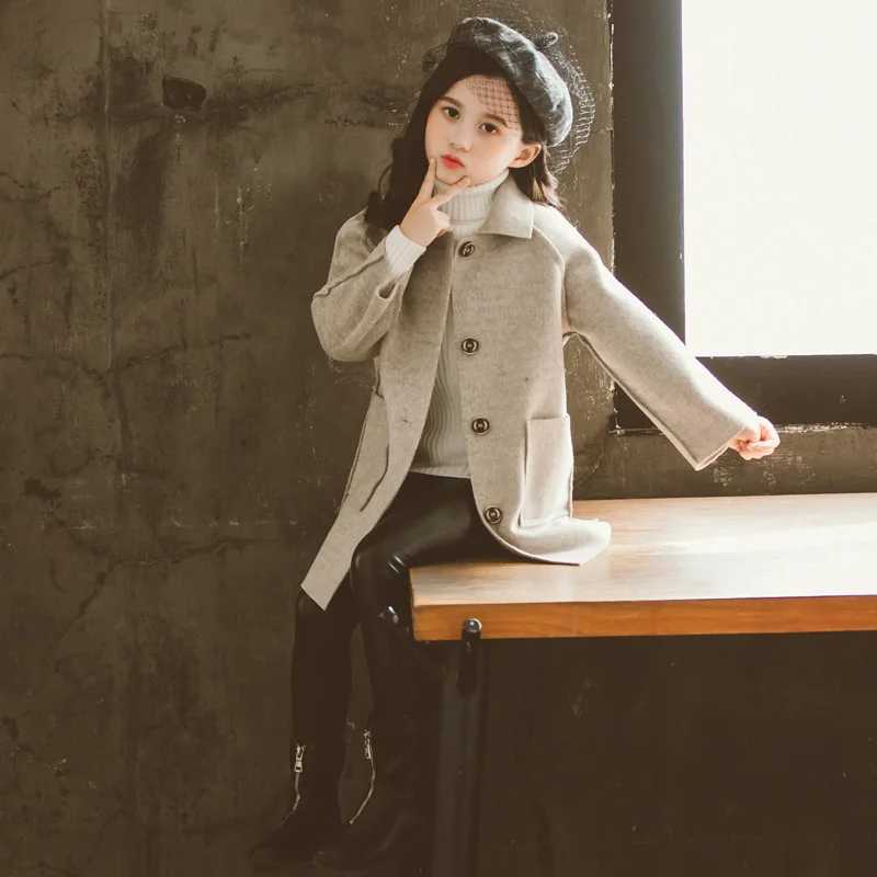Long wool girl jacket childrens autumn warm coat childrens casual wool coat W241023