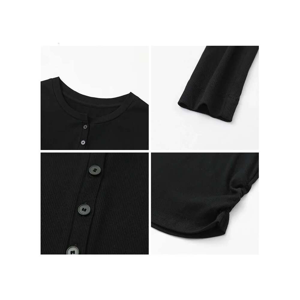 CHIC VEN Women T-Shirts Solid New Half Open Neck Button Long Sleeved Tees Bottom Top Female Clothing Spring Autumn 2023