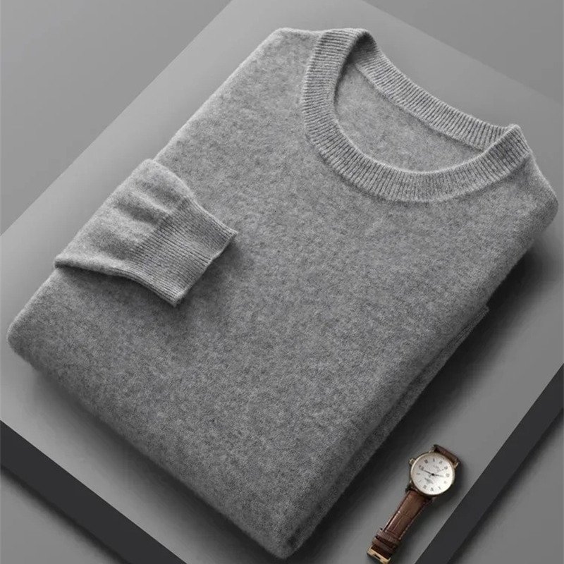 Spring Autumn 100 Wool Pullover Sweater Men Oneck Longsleeve Cashmere Knitwear Female Clothing Mens 240930