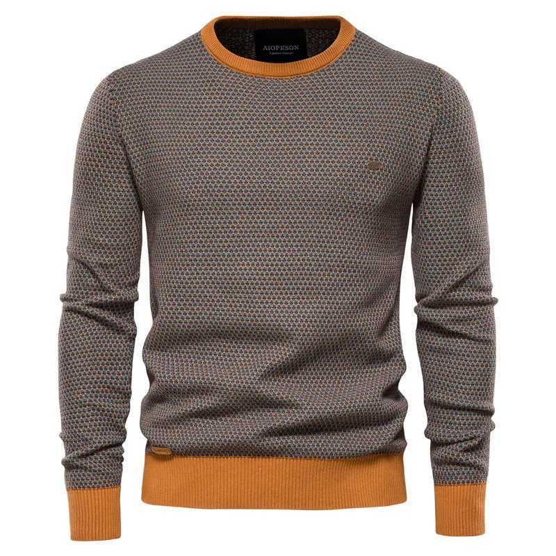 Autumn Winter Mens Sweater High-quality Round Neck Color Blocking Cotton Knitwear Pullover Male Fashion Casual Slim Sweatshirts LX241024