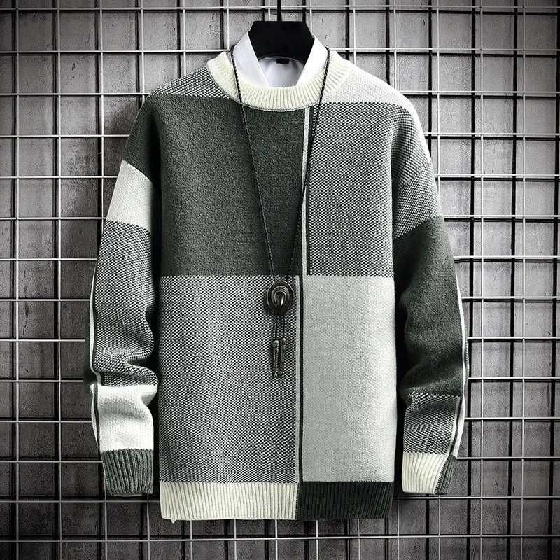 Half High Collar Color Blocking Warm Sweater High Quality Men Spring Autumn Slim Leisure Korean Long Sleeve Loose Knit Pullover LX241024