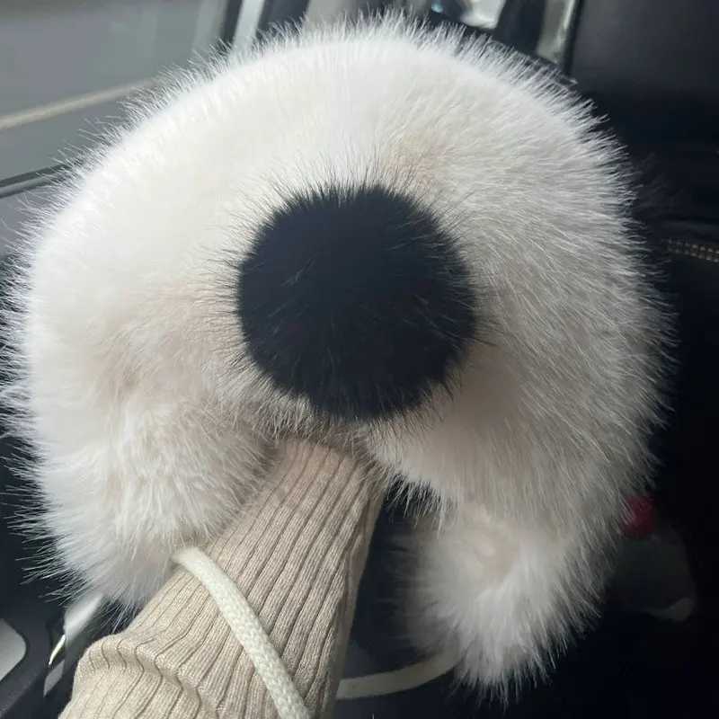 Fluffy panda earring hat cute plush plow hat from Winter warm plush hat plush neck protection X241023