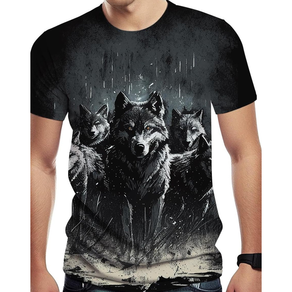 Mens T shirt Mens Casual Tees with Wolf Graphic Print tee Casual tops summer clothes Breathable and stylish