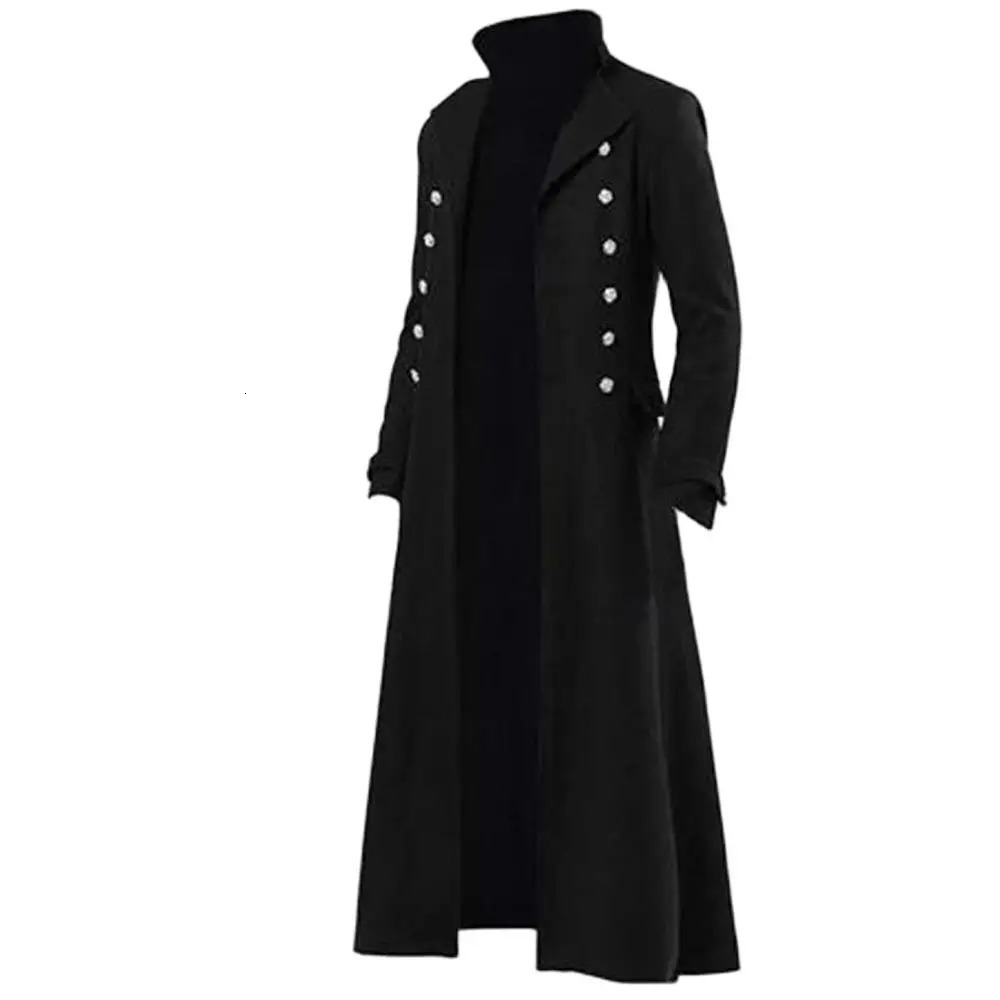 Mens Gothic Trench Medieval Steampunk Retro Coat Double layered Decoration Solid Mens Collar Coat Retro Long Trench 241024