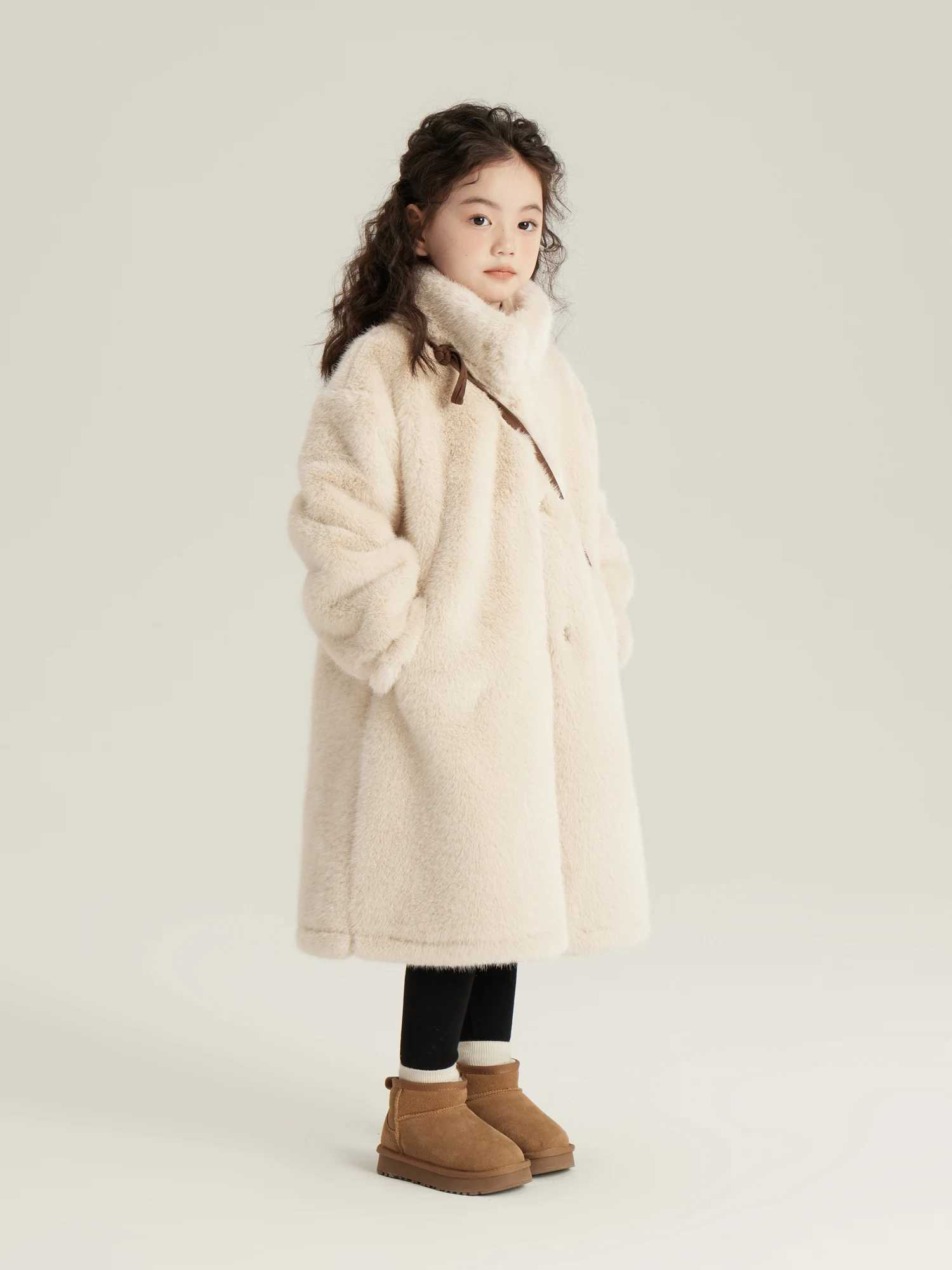 Girls winter imitation fur coat elegant banquet childrens coat beige baby artificial rabbit fur coat princess jacket TR198 W241023