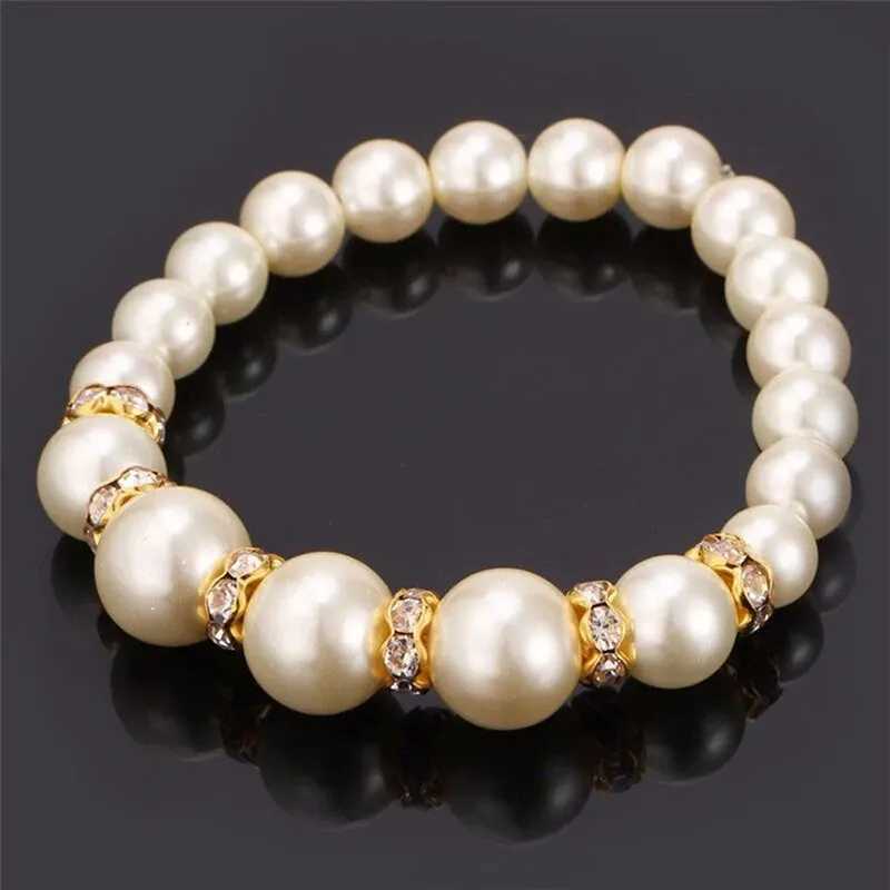 Simulated pearl necklace bracelet earring set three piece set W241023