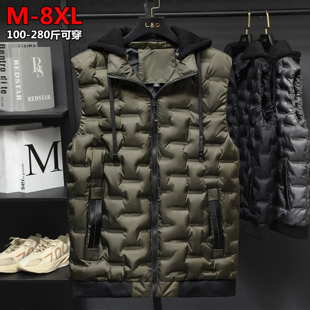 autumn mens cotton vest jacket sleeveless down jacket mens casual vest jacket Plus size 8XL 241023