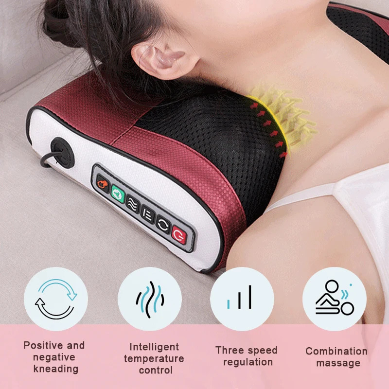 Cervical Neck Massage Pillow Waist Deep Tissue Kneading Electric Vibration Heated Pink and Blue 241024